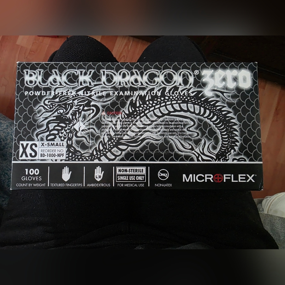 NOS Black Dragon Zero.Powder Free NITRILE EXAMINATION GLOVES XSMALL